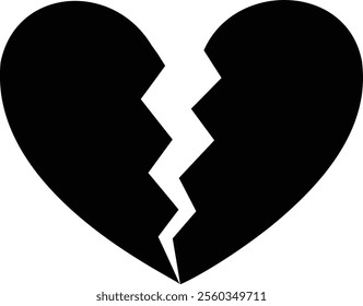 Isolated crack love heart silhouette.
Broken heart shaped symbol.
Transparent background.
