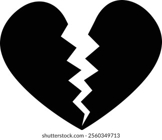 Isolated crack love heart silhouette.
Broken heart shaped symbol.
Transparent background.
