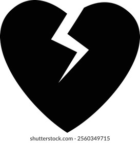 Isolated crack love heart silhouette.
Broken heart shaped symbol.
Transparent background.
