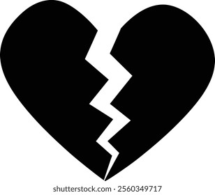 Isolated crack love heart silhouette.
Broken heart shaped symbol.
Transparent background.
