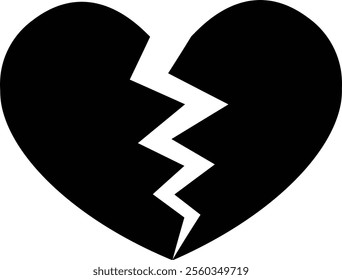 Isolated crack love heart silhouette.
Broken heart shaped symbol.
Transparent background.
