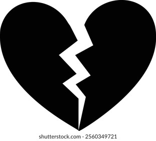 Isolated crack love heart silhouette.
Broken heart shaped symbol.
Transparent background.
