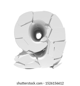 Isolated cracked number 9, image have clipping path. 3D render.