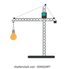 Isolated crane holding light bulb design