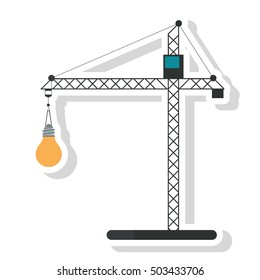 Isolated crane holding light bulb design