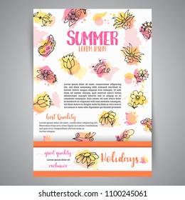 Isolated creative background card with flowers. Hand drawn floral elements. Vector template banners for poster, invitation, flyer, party, wedding, brochure