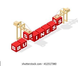 Isolated Creative Red Block Word " Business " on White Background. Construction Concept. Vector Illustration.