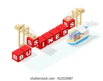 Isolated Creative Red Block Word " Business " on White Background. Construction Concept. Vector Illustration.

