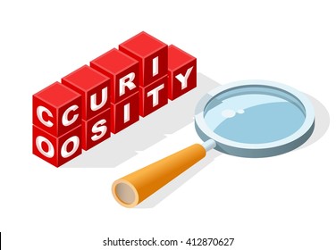 Isolated Creative Red Block Word " Curiosity " on White Background. Construction Concept. Vector Illustration. 