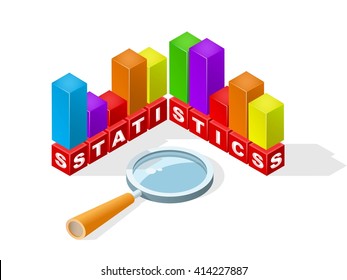 Isolated Creative Red Block Word " Statistics " on White Background. Construction Concept. Vector Illustration. 