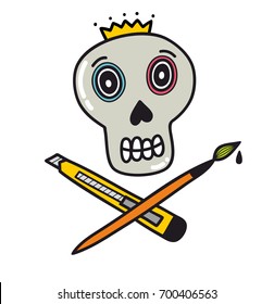 Isolated creative skull on white background. Vector illustration.