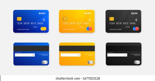 Isolated Credit Cards vector template. Font and Back views.