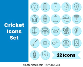 Isolated Cricket Icon Or Symbol Set On White And Blue Background.