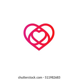 Isolated crimson abstract monoline heart logo. Love logotypes. St. Valentines day icon. Wedding symbol. Amour sign. Cardiology emblem. Vector illustration