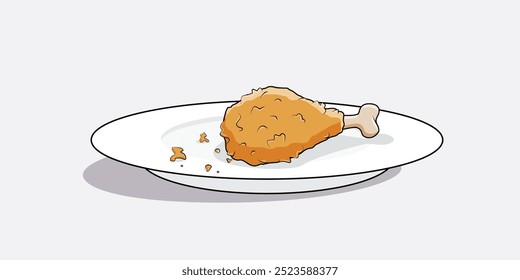 Isolated Crispy fried chicken on a plate. Vector Illustration