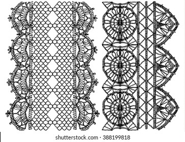 Isolated crocheted lace border with an openwork pattern. Vector illustration