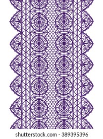 Isolated crocheted lace border with an openwork pattern. Vector illustration