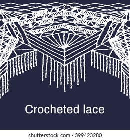 Isolated crocheted lace border with an openwork pattern. Vector illustration. Glamour, modern, fashionable pattern.