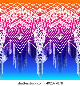 Isolated crocheted lace border with an openwork pattern. Vector illustration. Glamour, modern, fashionable pattern.