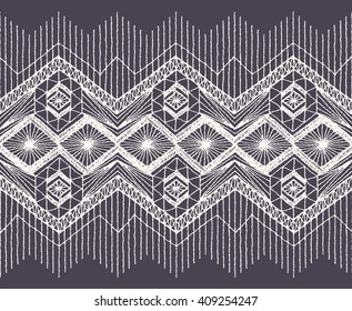 Isolated crocheted lace border with an openwork pattern. Vector illustration