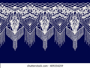 Isolated crocheted lace border with an openwork pattern. Vector illustration