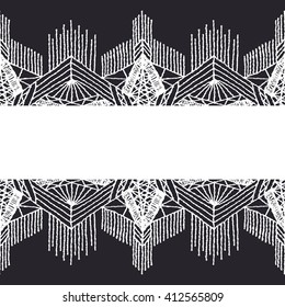 Isolated crocheted lace border with an openwork pattern. Vector illustration. Glamour, modern, fashionable pattern.