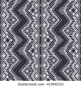 Isolated crocheted lace border with an openwork pattern. Vector illustration. Glamour, modern, fashionable pattern.