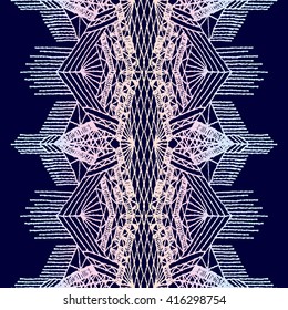 Isolated crocheted lace border with an openwork pattern. Vector illustration. Glamour, modern, fashionable pattern.