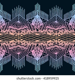 Isolated crocheted lace border with an openwork pattern. Vector illustration. Glamour, modern, fashionable pattern.