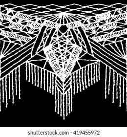 Isolated crocheted lace border with an openwork pattern. Vector illustration. Glamour, modern, fashionable pattern