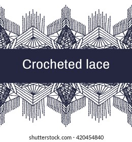 Isolated crocheted lace border with an openwork pattern. Set of isolated knitted lace borders. Vector illustration