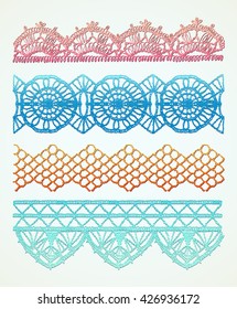 Isolated crocheted lace border with an openwork pattern.