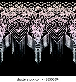Isolated crocheted lace border with an openwork pattern. Vector illustration. Glamour, modern, fashionable pattern.