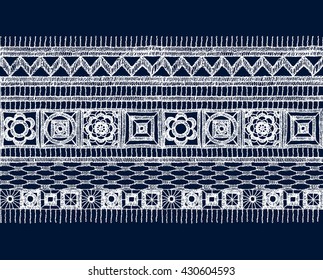 Isolated crocheted lace border with an openwork pattern. Vector illustration. Glamour, modern, fashionable pattern.