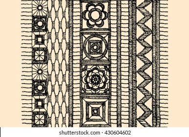 Isolated crocheted lace border with an openwork pattern. Vector illustration. Glamour, modern, fashionable pattern.