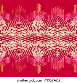 Isolated crocheted lace border with an openwork pattern. Vector illustration. Glamour, modern, fashionable pattern.