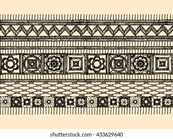 Isolated crocheted lace border with an openwork pattern. Vector illustration. Glamour, modern, fashionable pattern.