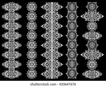 Isolated crocheted lace border with an openwork pattern.
