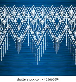 Isolated crocheted lace border with an openwork pattern. Vector illustration. Glamour, modern, fashionable pattern.