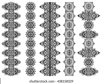 Isolated crocheted lace border with an openwork pattern. Set of isolated knitted lace borders. Vector illustration