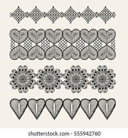 Isolado malha renda borda com um padrão de aberturas. Mandala de flor de malha, crochê doily, preto e branco padrão de malha no estilo de boho chique, ornamento étnico para decorar roupas. 