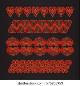Isolated crocheted lace border with an openwork pattern. Knitted pattern in the style of boho chic, ethnic ornament to decorate clothing.