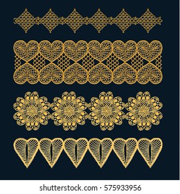 Isolated crocheted lace border with an openwork pattern. Knitted pattern in the style of boho chic, ethnic ornament to decorate clothing.