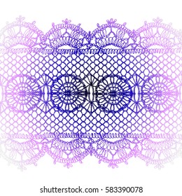 Isolated crocheted lace border with an openwork pattern. Knitted pattern in the style of boho chic, ethnic ornament to decorate clothing.