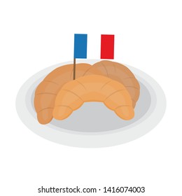 Isolated croissant with a flag of France. Traditional french pastry - Vector