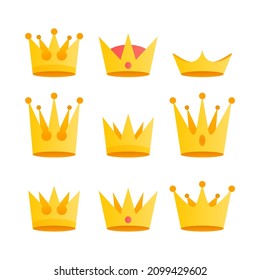 isolated crown vector on white background, set of king and queen crown simple vector