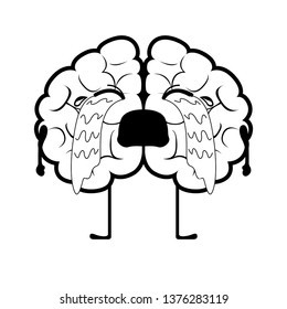 Isolated crying brain cartoon. Vector illustration design