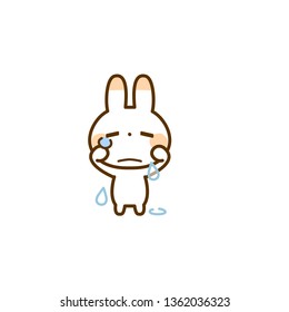 Isolated Crying Bunny Pixel Flat Icon, Emoticon, Emoji Sticker