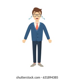 Isolated crying businessman on white background. Man with tears.