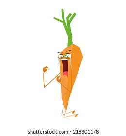 an isolated crying carrot on a white background